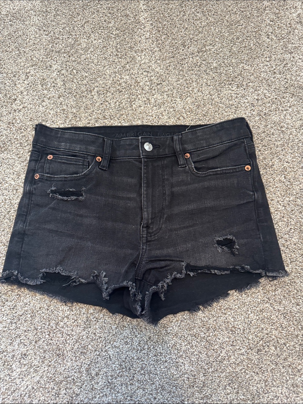 American Eagle Outfitters Black Distressed High-Rise Jean Shorts